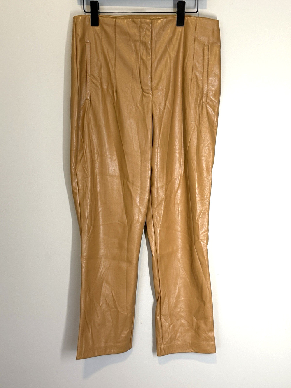 Rachel Zoe Womens Size 10 Faux Leather Pants High Waist Flat Zip-Front Tan NWOT